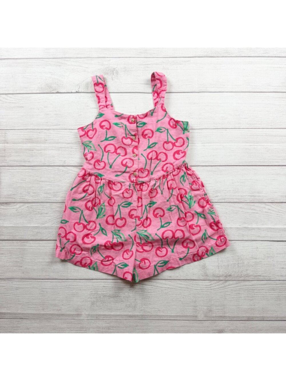 Old Navy Girls Pink Cherry Print Romper Sleeveless Straps Lightweight L 10-12